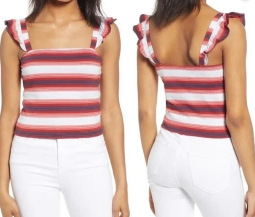 NEW BP.  Nordstrom Caroline striped ruffle tank top Summer Casual Size Small
